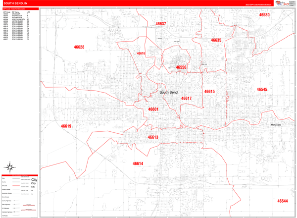 South Bend Zip Code Wall Map